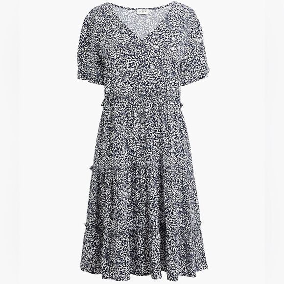 J.Crew V-neck ruffle tiered loose fit mini dress in Navy White - Picture 1 of 6